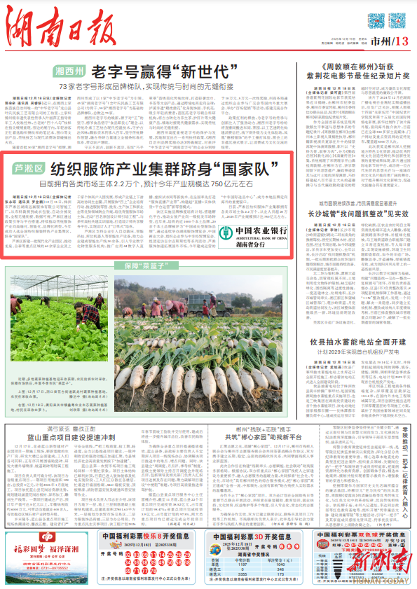 湖南日报市州头条 | 芦淞区：纺织服饰产业集群跻身“国家队”